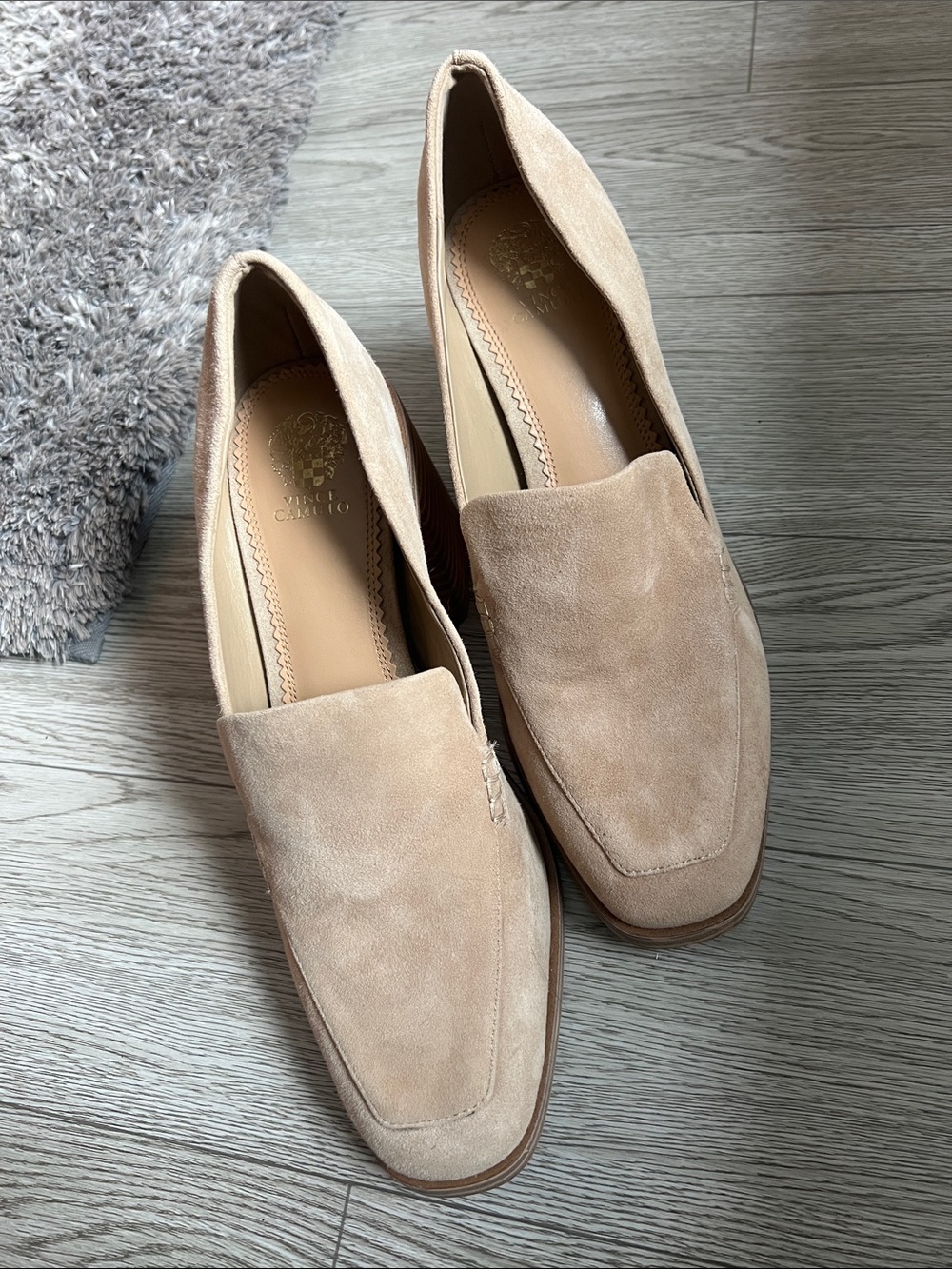 Vince Camuto Beige Suede Chunky Heeled Loafers